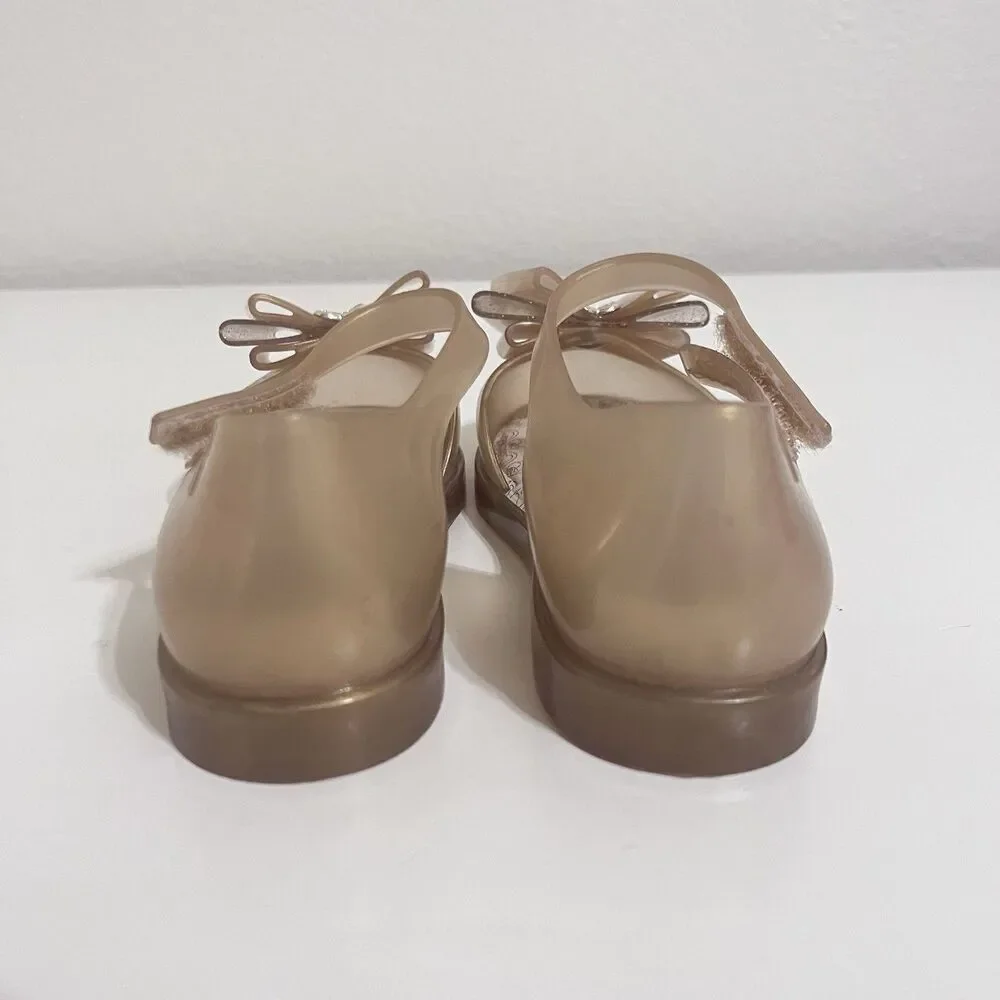 Mini Melissa Amy x Barbie Gold Mary Jane Bow Sandal Shoes Toddler Girls Size 10